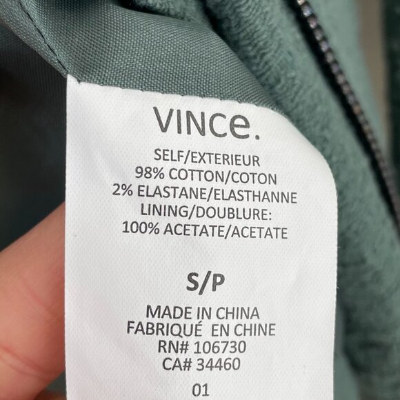 Vince Womens Small Textured Green Zip Up Jacket Cotton Blend - Picture 9 of 11
